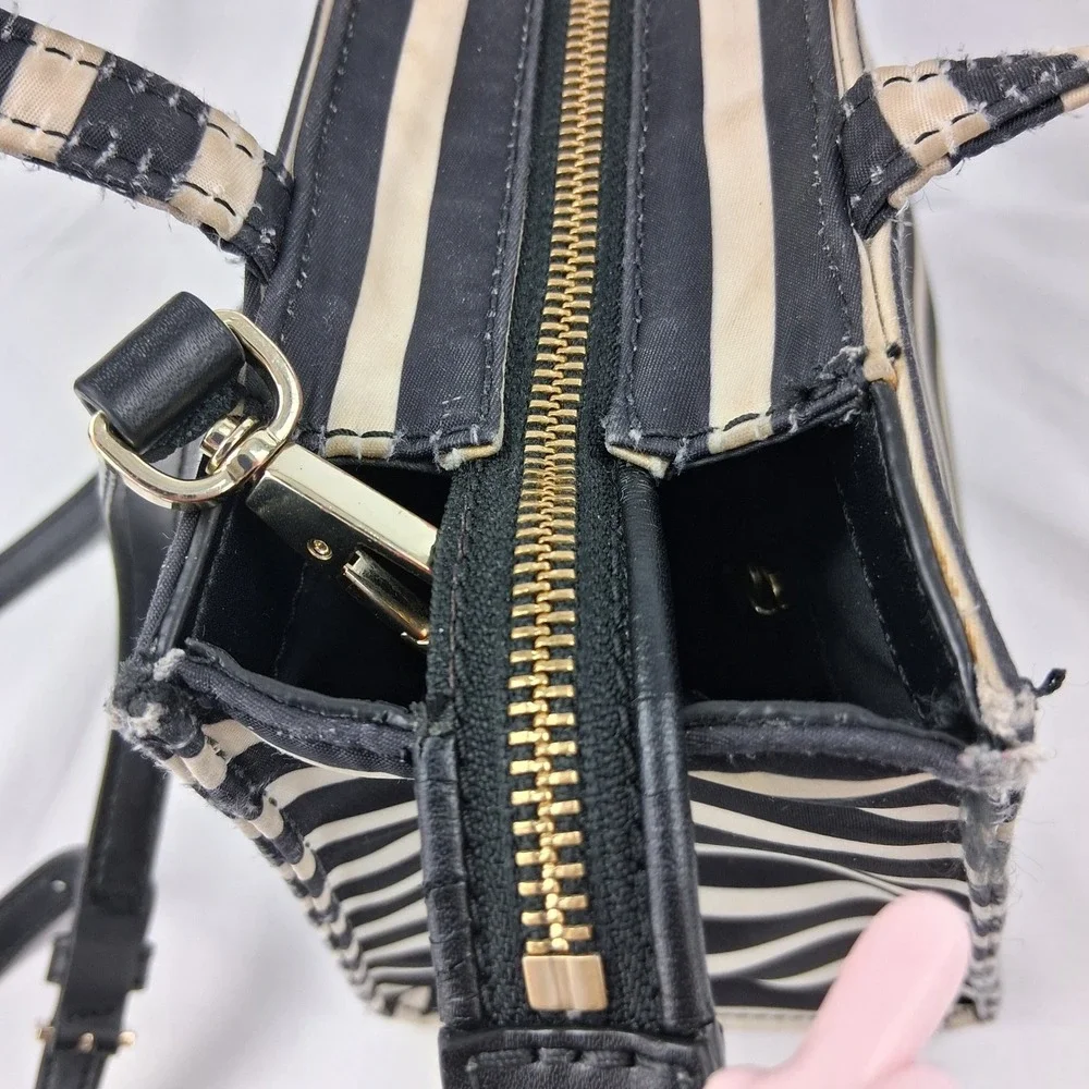 Kate Spade New York Black Cream Striped Satchel Crossbody Bag R00675